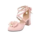 Moda bambini ragazze scarpe tacco alto Bowknot scarpe da festa per bambini tacco spesso scarpe