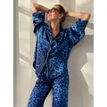 Hiloc Leopard Print Satin Sleepwear Set da donna monopetto abbigliamento per la casa da donna