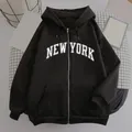 NEW YORK Letter Print Zip up Harajuku felpe con cappuccio giacca donna Casual oversize felpa donna