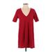 Zara Casual Dress - Mini V Neck Short sleeves: Burgundy Solid Dresses - Women's Size Small