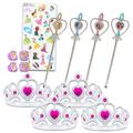 Disney Princess Pretend Play Set - 16 Pc Disney Princess Dress Up Bundle with Tiaras, Wands, Rings, and Stickers Featuring Ariel, Belle, and Cinderella | Disney Princess Dress Up Costume Accessories