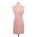 BCBGMAXAZRIA Casual Dress - Mini V-Neck Sleeveless: Pink Print Dresses - Women's Size Small