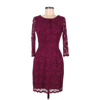 ABS Allen Schwartz Casual Dress - Party Scoop Neck 3/4 sleeves: Burgundy Print Dresses - Women's Size Medium