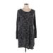 Casual Dress - Shift Scoop Neck Long sleeves: Gray Print Dresses - Women's Size X-Large