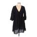 H&M Casual Dress - Mini V-Neck 3/4 sleeves: Black Print Dresses - Women's Size Medium