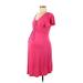 Motherhood Casual Dress - A-Line Plunge Short sleeves: Pink Print Dresses - Women's Size Medium Maternity