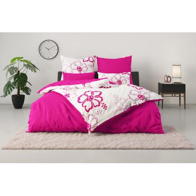 Wendebettwäsche MY HOME "Litschi", pink, B/L: 135cm x 200cm, , Polycotton recycelt, B/L: 80cm x 80cm, Polycotton recycelt, Obermaterial: 50% Baumwolle, 50% Polyester, Bettwäsche, ab Größe 135x200 cm, mit Blumen, in 2 Qualitäten erhältlich, Hawaii Image