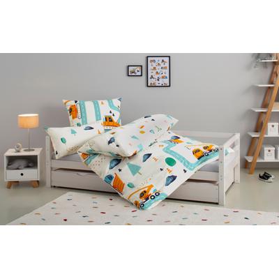 Kinderbettwäsche LÜTTENHÜTT "CUDDLEE", blau (baustelle), B/L: 135cm x 200cm, , Renforcé, B/L: 40cm x 80cm, Renforcu00e9, Obermaterial: 100% Baumwolle, Bettwäsche, in vielen Designs: Dino,Einhorn,Weltraum,Baustelle,Herz,Trecker,Safari Image