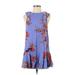 Free People Casual Dress - Mini High Neck Sleeveless: Blue Floral Dresses - Women's Size X-Small