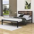 17 Stories Metal Platform Bed w/ Wood Headboard Wood/Metal in Brown | 37 H x 54 W x 77 D in | Wayfair B174955148944675B5A6BD3D47AF7F1A