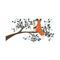 Sticker XL renard sur une branche en vinyle orange 29,7 x 42 cm