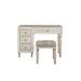 Sosi 47 Inch Vanity Desk Set, Padded Stool, Mirror Inlaid Drawers, Silver
