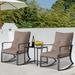 3-Piece Outdoor Rocking Chair Bistro Set with Glass Table and Cushions - 33"x25"