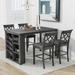 Counter Height 5-Piece Solid Wood Dining Table Set, Dining Table with Wine Rack, Shelves Storage and 4 Upholstered Chairs
