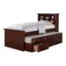 Toni Twin Size Trundle Bed with 6 Drawers, Bookcase Headboard, Brown Wood