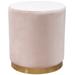 Himo 19 Inch Round Padded Ottoman, Gold Metal Base, Pink Velvet Upholstery