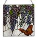 Purple Wisteria Flowers and Orange Monarch Butterfly River of Goods Multicolored Stained Glass Window Panel - 12" x 0.25" x 12"