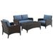 Kiawah Outdoor Wicker Conversation Set - Loveseat 2 Arm Chairs & Coffee Table Blue & Brown - 4 Piece
