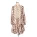 Olivaceous Cocktail Dress - A-Line High Neck 3/4 sleeves: Ivory Snake Print Dresses - Women's Size Small