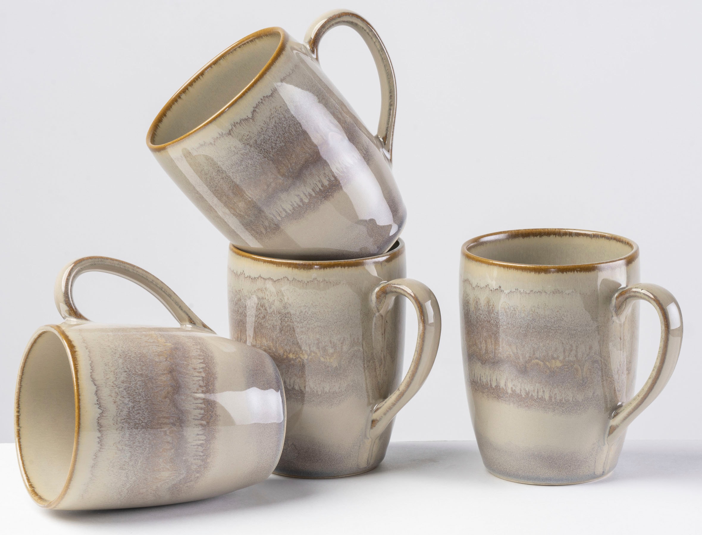 Becher GIPFELSTÜCK "Nebelwald", beige (beige, braun), 275ml, 4 Stk., Steinzeug, Trinkgefäße, Becher, Scandi-Style, Reaktivglasur, jedes Stück ein Unikat, 4-teilig