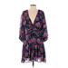 La Maison Talulah Casual Dress - Mini V-Neck 3/4 sleeves: Purple Floral Dresses - Women's Size Small