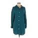 Anne Cole Casual Dress - Shift Collared Long sleeves: Teal Solid Dresses - Women's Size Medium