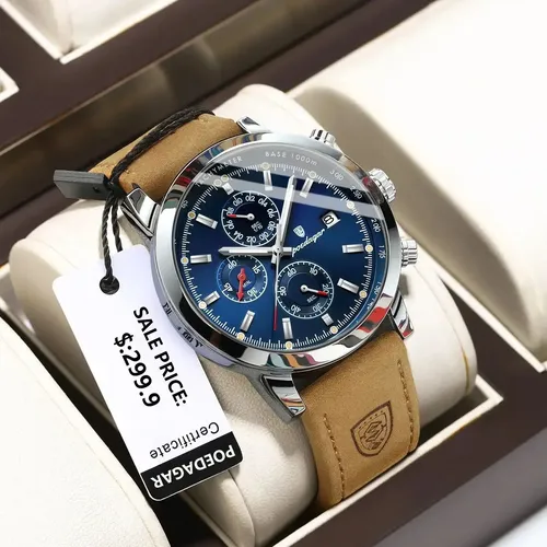 POEDAGAR montre-bracelet de luxe pour homme étanche lumineux chronographe Date hommes montre sport en cuir hommes montres à Quartz mâle reloj
