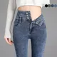 Jeans skinny vintage de haute qualité pour femmes pantalons crayon à boutons commandés pantalons