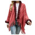 Wendunide 2024 Clearance Sales Cardigan Womens Tops Women s Sweatersknit Shawl Wrap for Women Young Ladies Fringe Knitted Cardigan Cape Womens Cardigan Red One Size