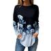 UoCefik Plus Size Tunic Tops Dressy Crew Neck Womens Dress Tops Trendy Long Sleeve Clothes Compression Shirt Women Fall Winter Blouses Western Floral Print T Shirts Navy M