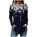 UoCefik Long Sleeve Basic Tops For Women Dressy Crew Neck Compression Shirt Women Casual Blouse Floral Print Clothes Plus Size Tee Shirts Fall Winter Tunic Tops To Wear with Leggings Navy XXL