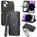 Mantto Case for iPhone 12 mini Zipper Wallet Card Holder Flip Stand Premium Leather Case with Removable Wristlet Strap RFID Blocking Magnetic Closure Case For iPhone 12 mini Black