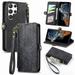 Mantto Case for Samsung S23 Ultra Zipper Wallet Card Holder Flip Stand Premium Leather Case with Removable Wristlet Strap RFID Blocking Magnetic Closure Case for Samsung Galaxy S23 Ultra Black