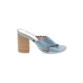 Mia Mule/Clog: Slip On Chunky Heel Casual Blue Print Shoes - Women's Size 9 - Open Toe