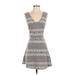 Mango Casual Dress - Mini V Neck Sleeveless: Gray Dresses - Women's Size Small