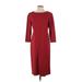 Lafayette 148 New York Casual Dress - Sheath Crew Neck 3/4 sleeves: Red Print Dresses - Women's Size 4