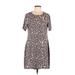 Crazy Train Casual Dress - Shift Crew Neck Short sleeves: Brown Leopard Print Dresses - Women's Size Medium