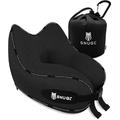SNUGL Travel Pillow - Memory Foam Neck Cushion - Flight Pillow | Support Neck Pillow for Travel | Travel Neck Pillow for Airplane with Carry Bag & Clip | Flying Travel Essentials (Black - Regular)