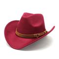 Cowboy Hat for Adult with Belt Buckle - Felt Cowgirl Hat for Women & Men, Premium Western Cowboy Hat, Red, Default