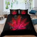 Homewish Marijuana Comforter Cover Red Cannabis Leaf Printed Bedding Set for Adults Teenager Marijuana Weed Leaf Duvet Cover Exotic Leaves Rustic Soft Boho Trippy Hippie Theme, 135×200