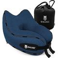 SNUGL Travel Pillow - Memory Foam Neck Cushion - Flight Pillow | Support Neck Pillow for Travel | Travel Neck Pillow for Airplane with Carry Bag & Clip | Flying Travel Essentials (Navy - Regular)