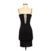 Fashion Nova Cocktail Dress - Bodycon Plunge Sleeveless: Black Print Dresses - Women's Size Small