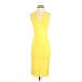 7th Avenue Design Studio New York & Company Casual Dress - Bodycon V Neck Sleeveless: Yellow Print Dresses - Women's Size X-Small Petite