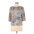 Knit de Knit 3/4 Sleeve Top Tan Print Crew Neck Tops - Women's Size Large - Paisley Wash