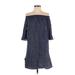 Madewell Casual Dress - Shift Off The Shoulder 3/4 sleeves: Blue Print Dresses - Women's Size 2