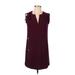 Amanda Uprichard Casual Dress - Mini Plunge Sleeveless: Burgundy Print Dresses - Women's Size P