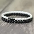 Noter-Ensemble de bracelets en cuir véritable pour homme bracelet assressentijumelé pierre d'onyx