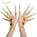 Songyuexia danza del ventre Fingernai Wrap Cover India Dance Red Nail Wrap Golden Long Nails giacca
