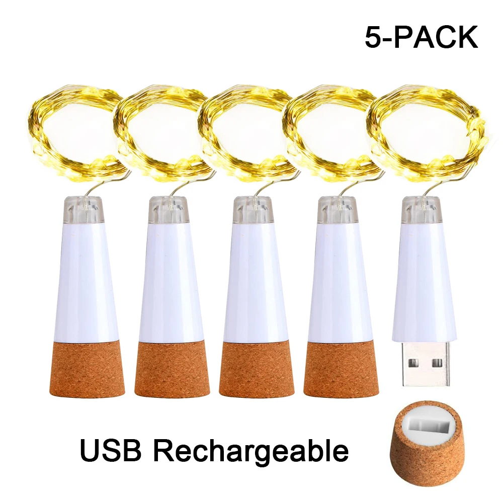 2 m 20 LED-Lichterkette aus Kork, wiederaufladbar, USB-Innendekoration, Lichterkette für Bar, Schlafzimmer, Zuhause, Party, Hochzeit, Weihnachten