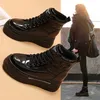 Schwarze Winter 2024-Schuhe für Damen, Lederstiefel, Schneestiefel, Damen, klobige, flache Plattform, Schuhe, Booties, Schuh, warm, niedrig, kurzer Schaft